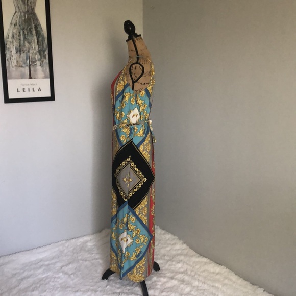 Roz & Ali Printed Maxi Dress with attached gold chain belt Sz 4 - Picture 7 of 15